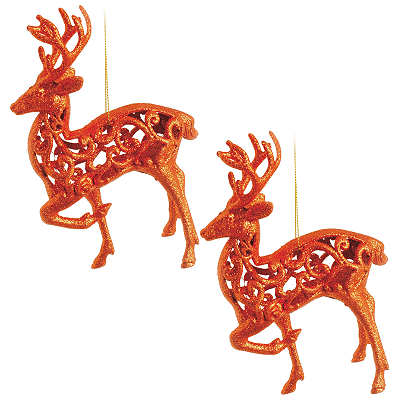 Enfeite de Pendurar Rena Arabesco Bronze com 2 Unidades 15x10x2cm - Ref 1319151 Cromus