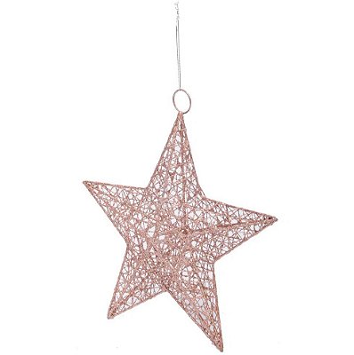 Enfeite Estrela Para Pendurar Trabalhada Rosê Gold 25x25x5cm - Ref 1019319 Cromus