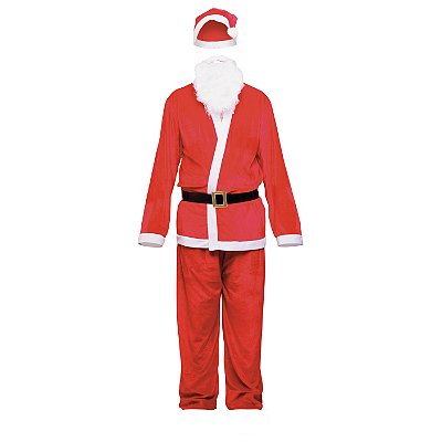 Roupa Fantasia Papai Noel Vermelho e Branco Adulto Luxo Tam Unico - Ref 1201188 Cromus