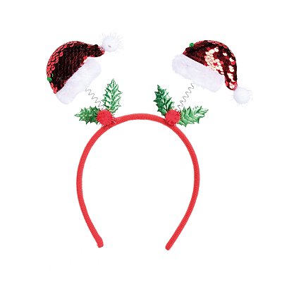 Tiara Natal com Gorros Noeis Lantejoulas Vermelho 20x17x1cm com 1 Unidade - Ref 1204359 Cromus