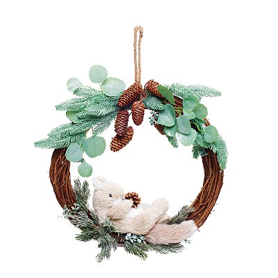 Guirlanda Decorada de Natal Esquilo Deitado Eucalipto 42x42x10cm - Ref 1921515 Cromus