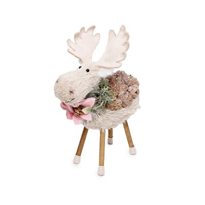 Rena de Palha Italiana com Pinhas nas Costas Rosa e Marrom 22x7x17cm - Ref 1206864 Cromus