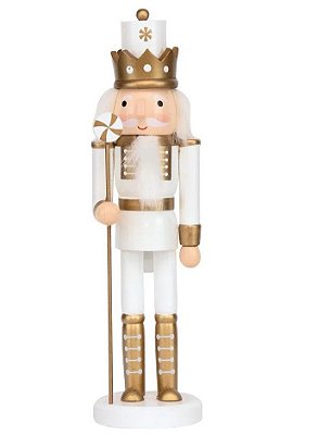 Soldado de Chumbo com Pirulito Branco e Dourado 30x8x8cm - Quebra Nozes - Ref 1022047P Cromus