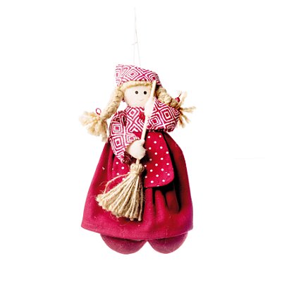Boneca Para Pendurar com Saia e Vassoura 20x15x5cm - Dolls - Ref 1240457 Cromus