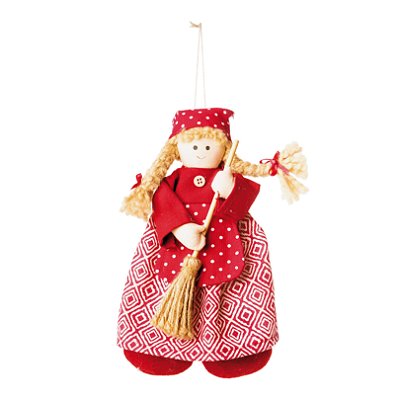 Enfeite Para Pendurar Boneca com Vassoura e Saia Decorada 20x15x5cm com 1 Undiade - Dolls - Ref 1240458 Cromus