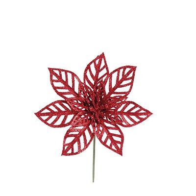 Flor de Natal Poinsetia Glitter Vermelho - Flores Cabo Curto - Ref 1922952 Cromus