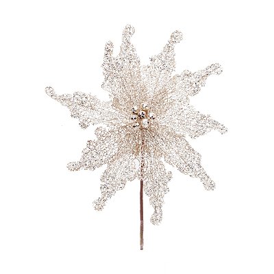 Flor de Natal Poisentia Tela Nude com Glitter - Flores Cabo Curto - Ref 1201982 Cromus