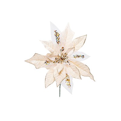 Flor de Natal Poisentia Nude de Veludo com Glitter e Tela - Flores Cabo Curto - Ref 1922641 Cromus
