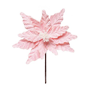 Flor de Natal Poisentia de Veludo Rosa Bebe Nevada - Flores Cabo Curto - Ref 1209851 Cromus