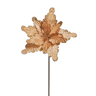 Flor de Natal Poisentia de Veludo Nude Dourado - Flores Cabo Curto - Ref 1592172 Cromus