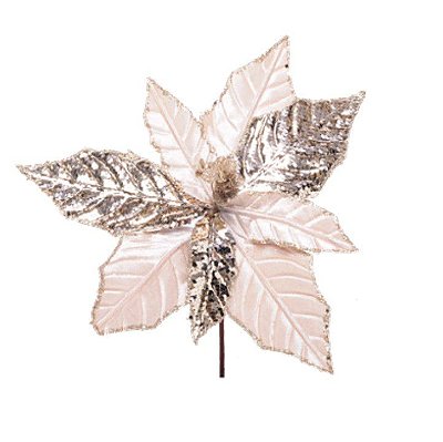 Flor de Natal Poisentia Nude com Glitter - Flores Cabo Curto - Ref 1024810 Cromus