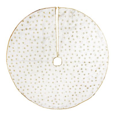Saia Para Árvore de Natal 120cm Branca com Estrelas Glitter Dourado - Ref 1713703 Cromus Natal