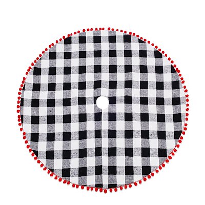 Saia Para Árvore de Natal 120cm Xadrez Branco e Preto com Borda Vermelho - Ref 1921219 Cromus Natal