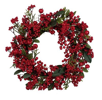 Guirlanda de Natal Folhas e Frutas Vermelhas 60x60x10cm - Ref 1025395 Cromus