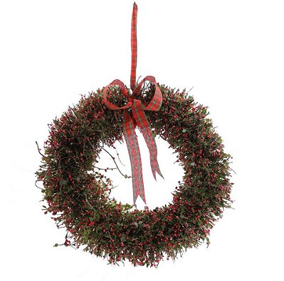 Guirlanda de Natal de Cipó Verde com Bolinhas Vermelhas e Laço 34x34x15cm - Ref 1113954 Cromus