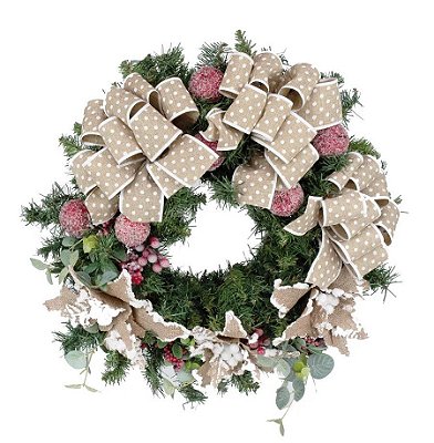 Guirlanda de Natal Decorada Rustica Poá Cru com Vermelho 60cm - Ref 1030662 Cromus