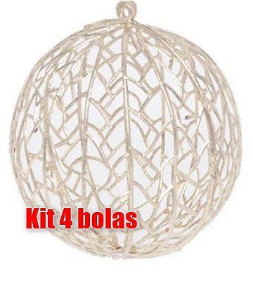KIT 4 - Bola de Natal Vazada com Glitter Nude 12cm - Ref 1022365 Cromus