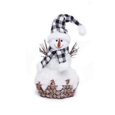 Boneco de Neve Pinhas com Gorro e Cachecol Branco e Preto 35x20x12cm - Ref 1208361 Cromus