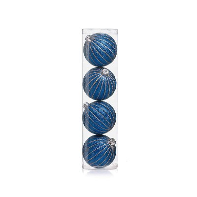 Bolas de Natal Azul Turqueza com Dourado 12cm Jogo com 4 Unidades - Ref 1690291 Cromus