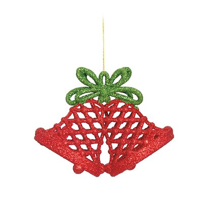 Enfeite Pendurar Sinos Vermelhos e Verde 10x10x1cm com 3 Unidades - Ref 1618246 Cromus