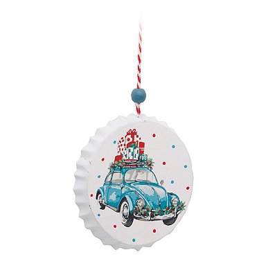 Enfeite Pendurar Tampa com Fusca Azul e Presentes 11x11x2cm com 1 Unidade - Ref 1923269 Cromus