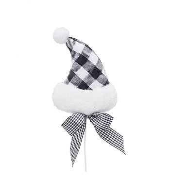 Galho Pick Gorro de Natal Xadrez Preto e Branco 25x10x4cm com1 Un - Ref 1203728 Cromus
