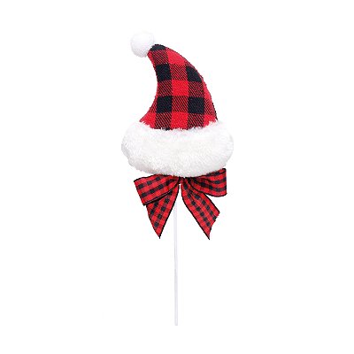 Galho Pick Gorro de Natal Xadrez Preto e Vermelho 25x10x4cm com1 Un - Ref 1203731 Cromus
