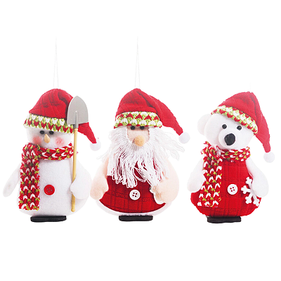 Enfeite Pendurar Boneco de Neve, Urso e Papai Noel 15x10x3cm com 3 Un - Petit - Ref 1240228 Cromus