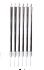 Vela de Aniversário Palito Metalizada Prata 11cm com 6 Unidades - PONTO