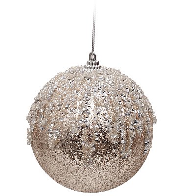 Bolas de Natal Glitter Chá com Miçangas 10cm Jogo com 4 Un - Ref 1924197 Cromus