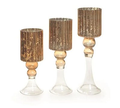 Castiçais de Vidro Incolor e Dourado 3 Tamanhos - Castiçais Altos - Ref 1511864 Cromus