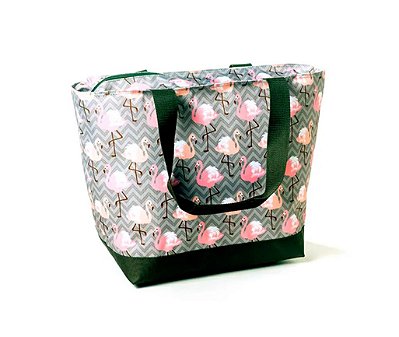 Bolsa Térmica Pic Nic Flamingos Rosa e Cinza 35x50x20cm - Home Decor - Ref 1351606