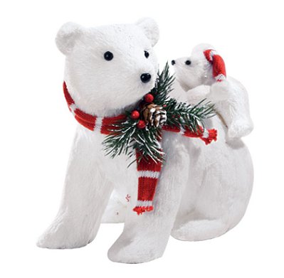 Urso de Palha Branco com Cachecol Carregando Filhote 23x20x28cm - Ref 1101537 Cromus