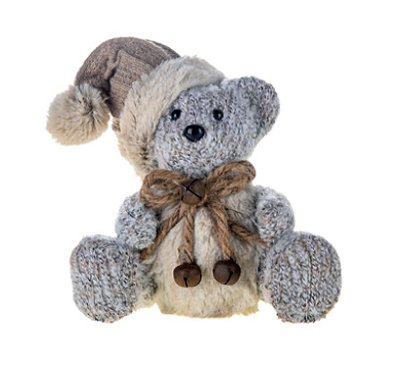 Urso Sentado com Gorro de Tricô e Corpo de Crochê 14x15x11cm - Ref 1108153 Cromus