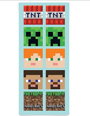 Adesivo Quadrado Festa Minecraft 5x5cm com 30 Unidades - Ref 28110184 Cromus