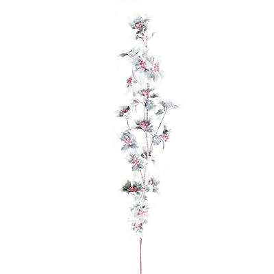 Galho Longo de Natal Folhagens Azevinhos Nevado 90x6x8cm - Ref 1920279 Cromus