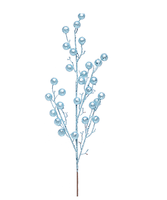Galho de Natal Frutas Azul Claro com Glitter 70x15x2cm - Ref 1022638 Cromus