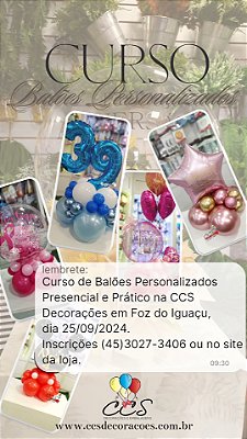Curso PRESENCIAL de BALÕES PERSONALIZADOS - 100% Pratico 25/09/2024 em Foz do Iguaçu