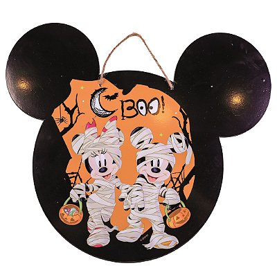 Quadro de Madeira Mickey e Minnie Mumia 30x30cm - Halloween Disney - Ref 29003980 Cromus