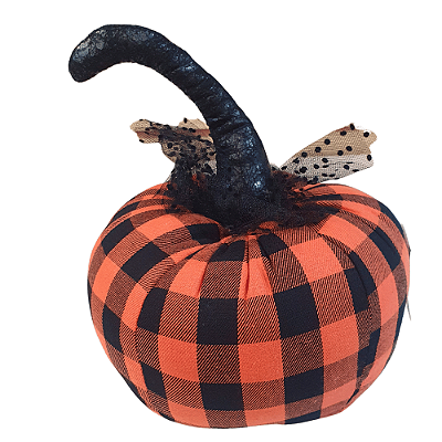 Abobora Decorativa Xadrez Laranja e Preta com Tule 25x15x15cm - Halloween - Ref 29003618 Cromus