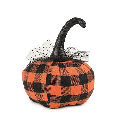 Abobora Decorativa Xadrez Laranja e Preta com Tule 25x15x15cm - Halloween - Ref 29003618 Cromus