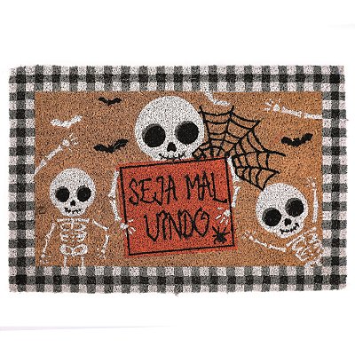 Capacho Tapete de Halloween Caveirinhas 40x60cm - Ref 29004009 Cromus