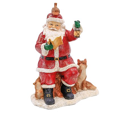 Papai Noel de Resina com Animais 20x15x10cm - Ref 1003392 Cromus
