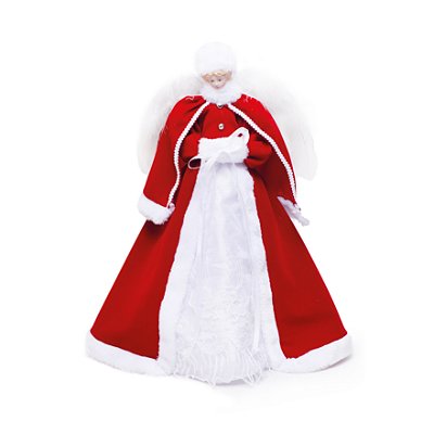 Anjo em Pé Roupa Vermelho e Branco de Veludo 44x24x18cm - Ref 1203106 Cromus
