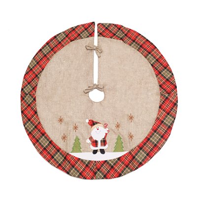 Saia de Árvore de Natal Juta com Aplique Noel e Borda Xadrez 90cm - Ref 1201169 Cromus Natal