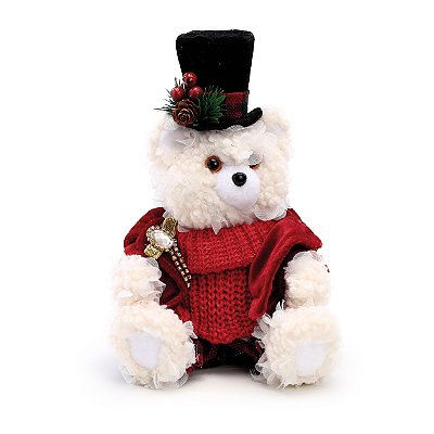 Urso Decorativo com Jardineira e Chapéu 25x16x15cm - Coleção Escocesa - Ref 1007469 Cromus