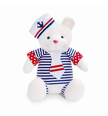 Urso de Pelúcia Branco com Roupa Marinheiro 28x25x20cm - Ref 29000531 Cromus