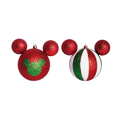 Bola de Natal Mickey Listras 10cm com 2 Unidades - Ref 1350798 - Natal Disney Cromus