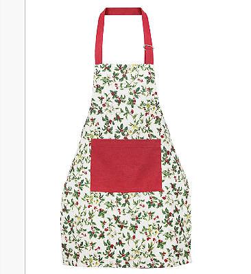 Avental de Natal Azevinhos Vermelho e Branco 70x50cm - Ref 1020520 Cromus