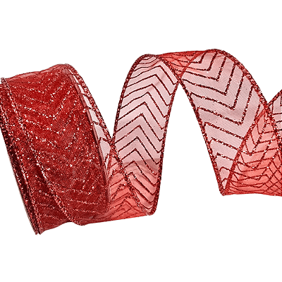 Fita Aramada de Natal Voal Vermelho com Estampa Missioni de Glitter 3.8x9.14cm - Ref 1614541 Cromus